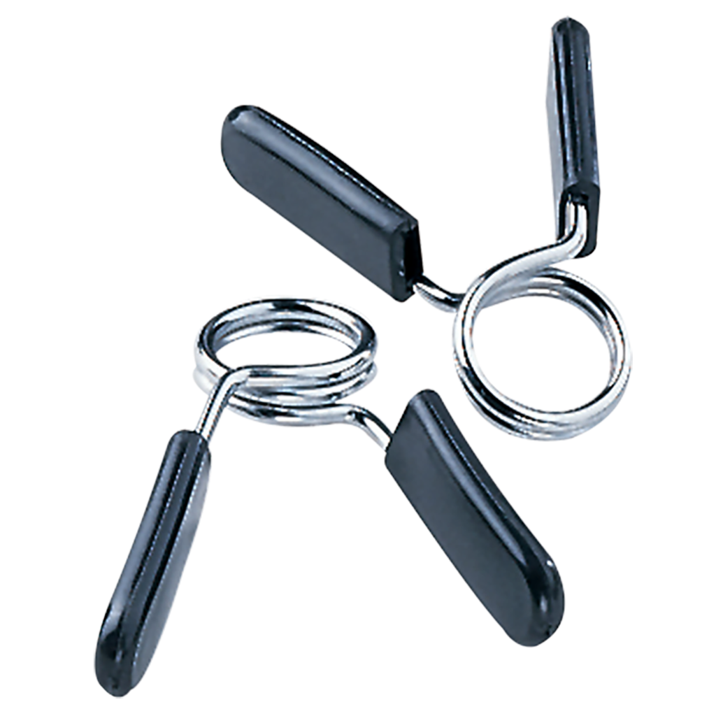 Pair of Body-Solid 1-inch spring collars with chrome coils and black rubber-coated handles