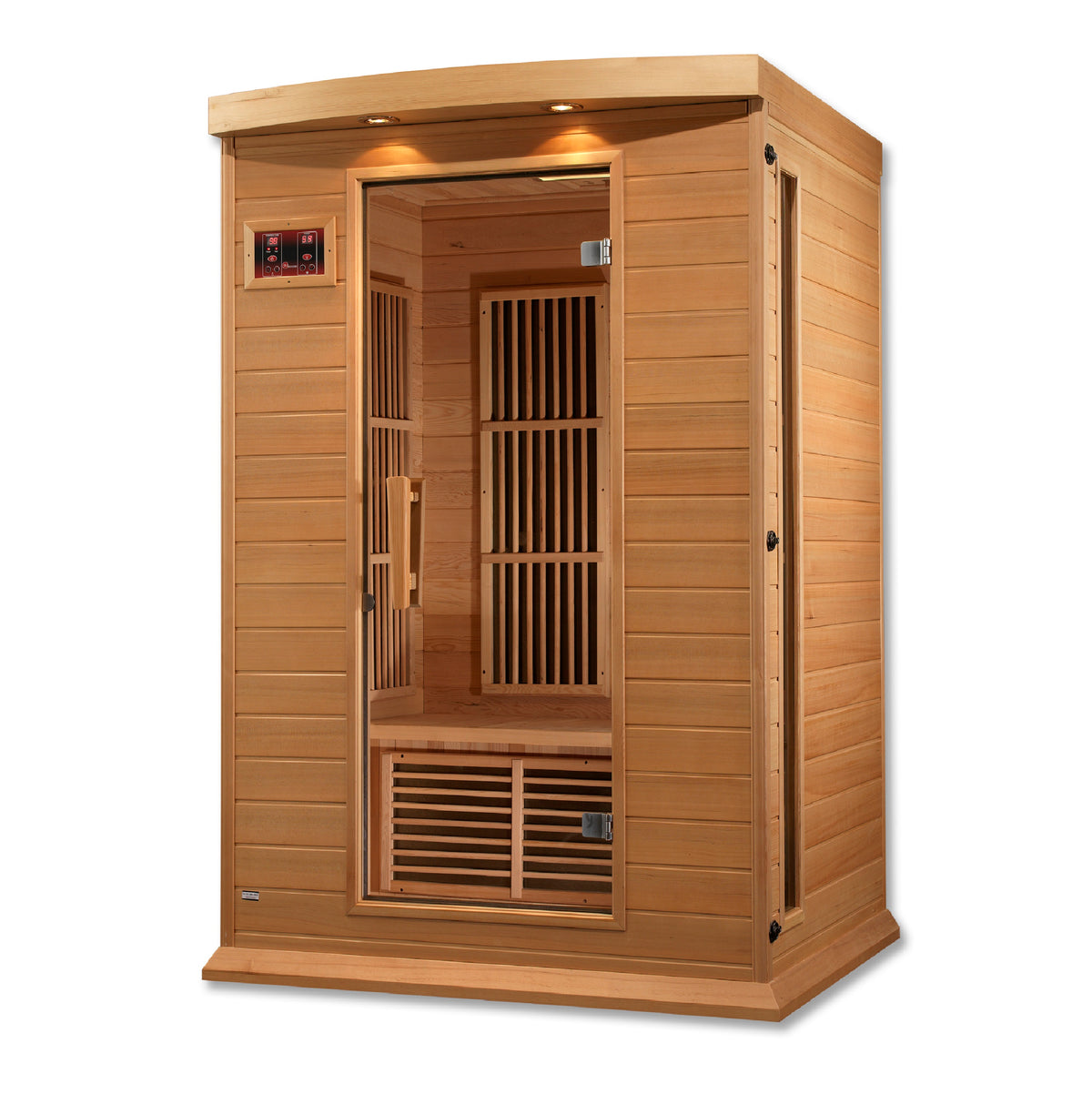 Angled right view of the two person cabinet