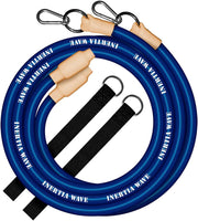 Inertia Wave blue battle ropes coiled with straps and clips
