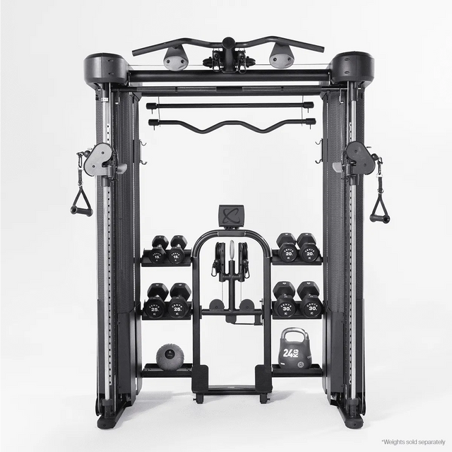 Inspire FT2 PRO Smith Trainer with dumbbells and kettlebell