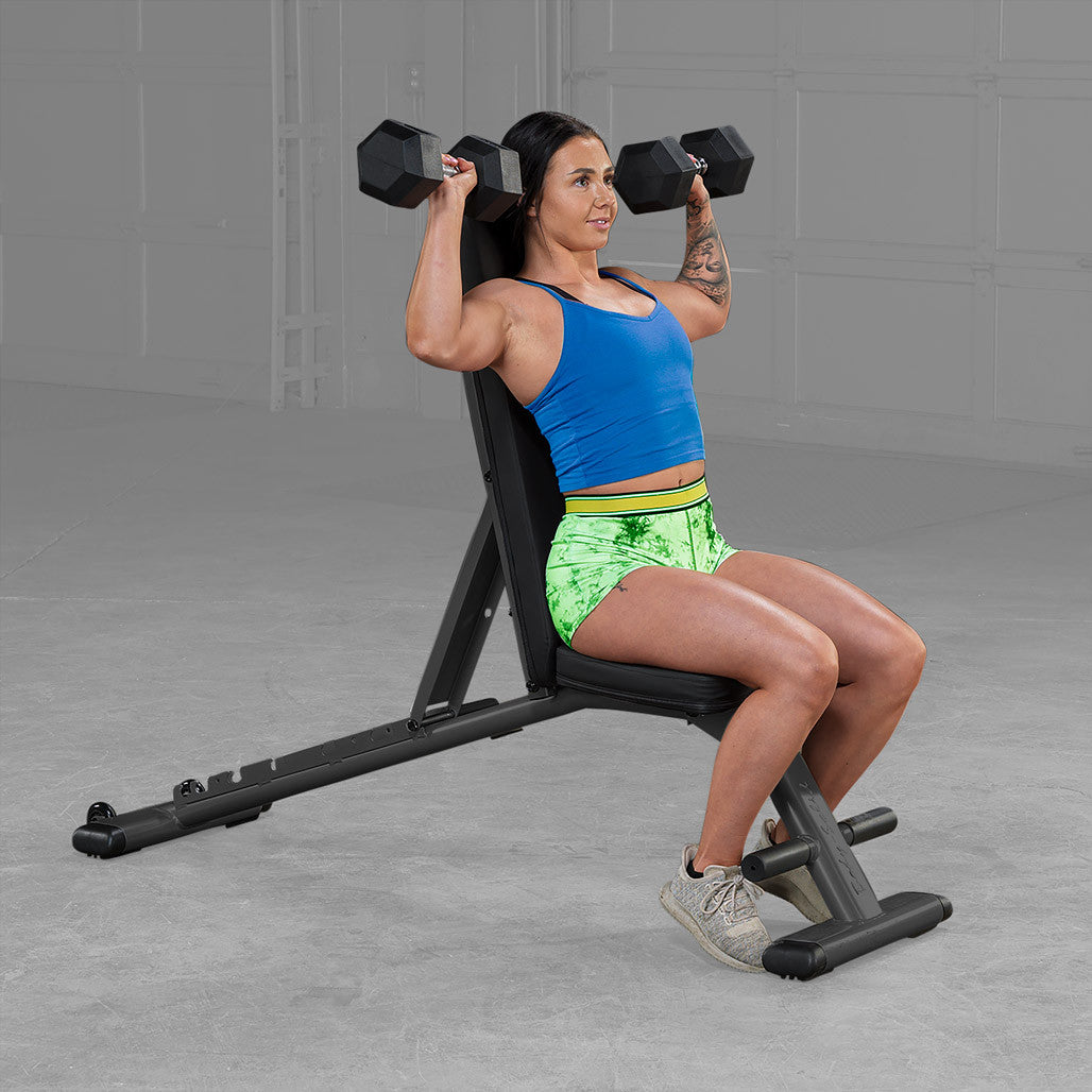 Body-Solid GFID225B Commercial Folding Bench — in-use angle