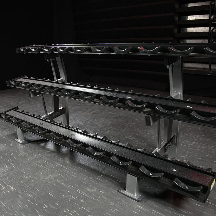 Hammer - 3 Tier Dumbbell Rack for 15 Pairs Life Fitness Dumbell racks, power block stand, plate and bar storage, kettlebell racks, ball racks Hammer_Strength_-_Benches_Racks_-_Three_Tier_Dumbbell_Rack_FW-DR3_5