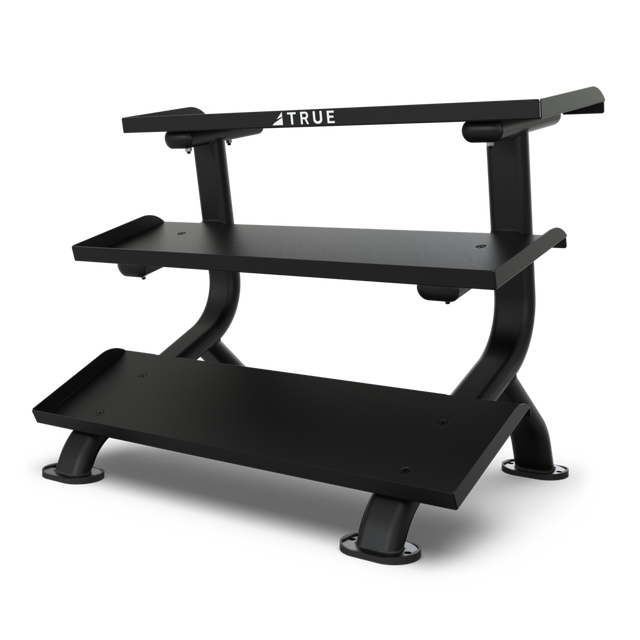 True - 3 Teir Flat Tray Dumbbell Rack Matte Rack - Final Stock TRUE Dumbell racks, power block stand, plate and bar storage, kettlebell racks, ball racks Hero-38-1024x1024