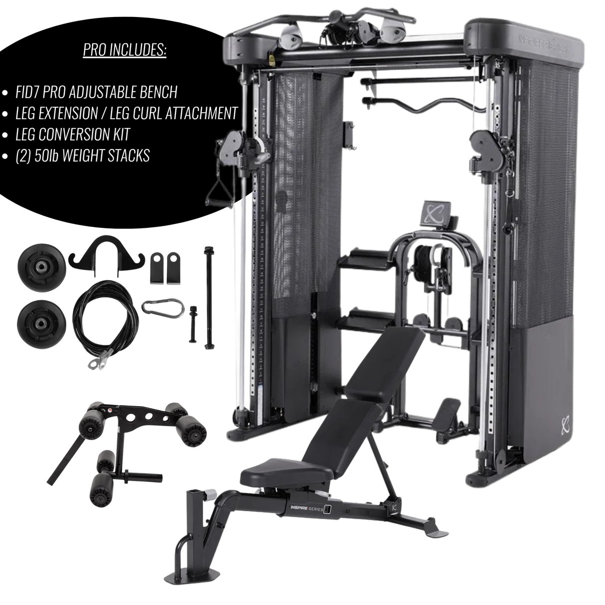 FT2 PRO Fully Loaded | Includes Adjustable Bench | Leg Extension / Leg Curl Attachment Inspire Smith Machine Subheading_7