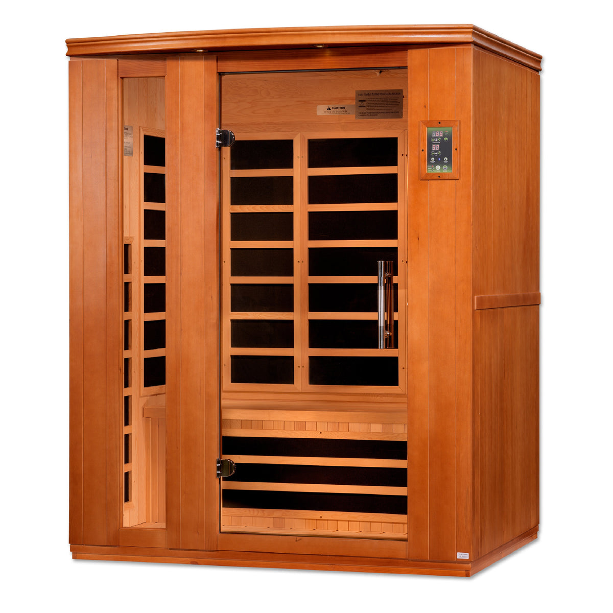Front view with the door closed and the heaters visible through the glass