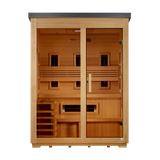 Straight-on view through the glass front of the hybrid cabin