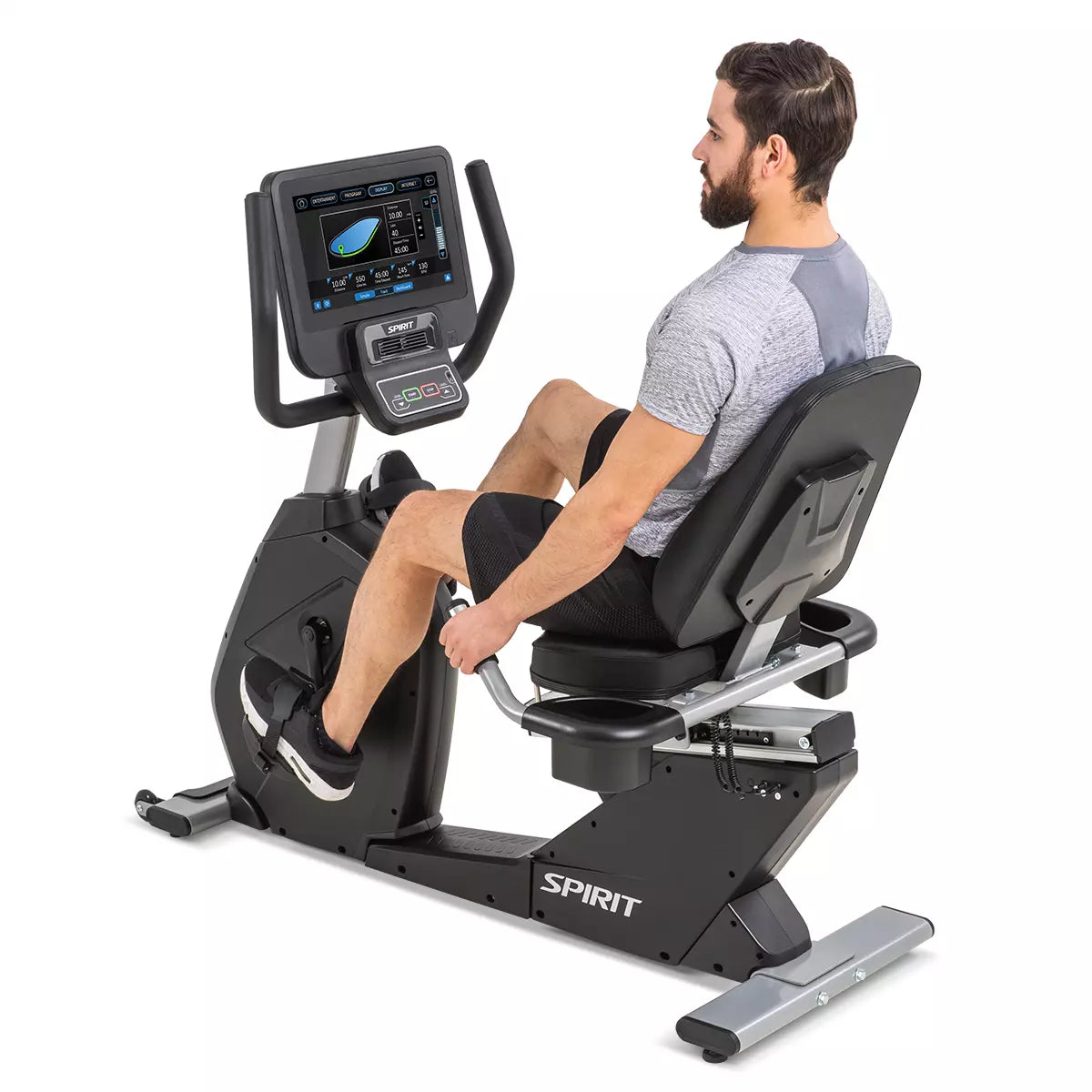 Spirit Fitness CR800 ENT Commercial Recumbent Bike Spirit Bike; Commercial l-r_3-4_head_turn__jpg_66e814ad-cfbe-4c67-984e-8c87f817d214