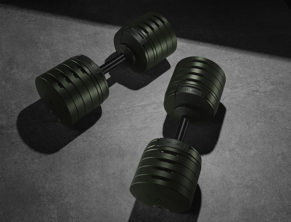 Nuobell Adjustable Dumbbell 100lb Tactical Green SMRTFT Dumbbells smrtft-adjustable-dumbbell-100lb-double-angle1