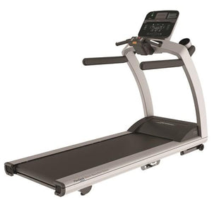 T5 treadmill with track connect console. The Life Fitness T5 Treadmill has adjustable running terrains that adjust deck firmness settings to mimic running on grass, track or pavement and personalized workout programs. The T5 Treadmill by Life Fitness has a spacious 60” x 22” running surface and energy saving tech that reduces energy use up to 90%.
